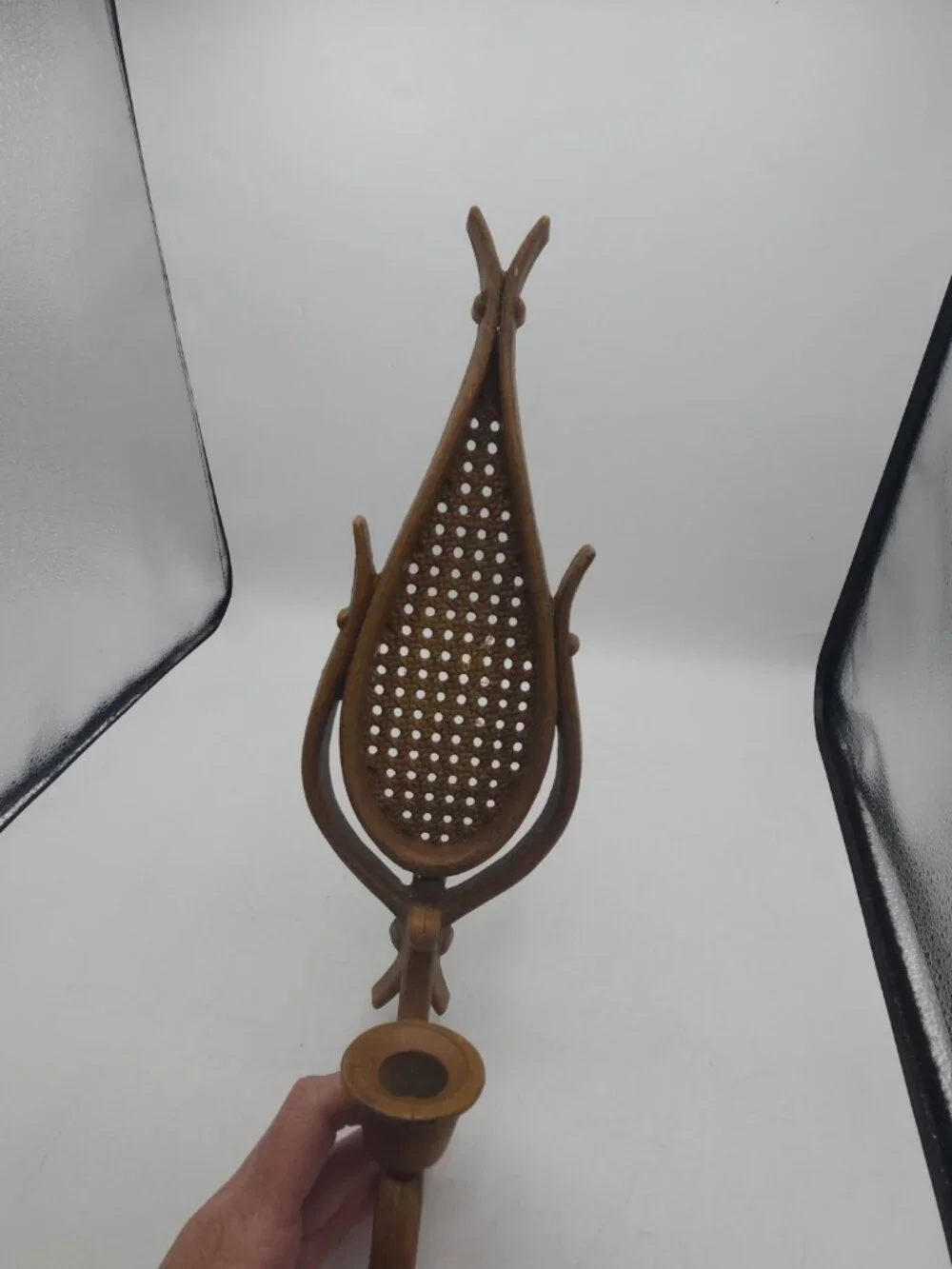Vintage Homco Faux Rattan Wall Sconce | Candlestick Holder | 1981